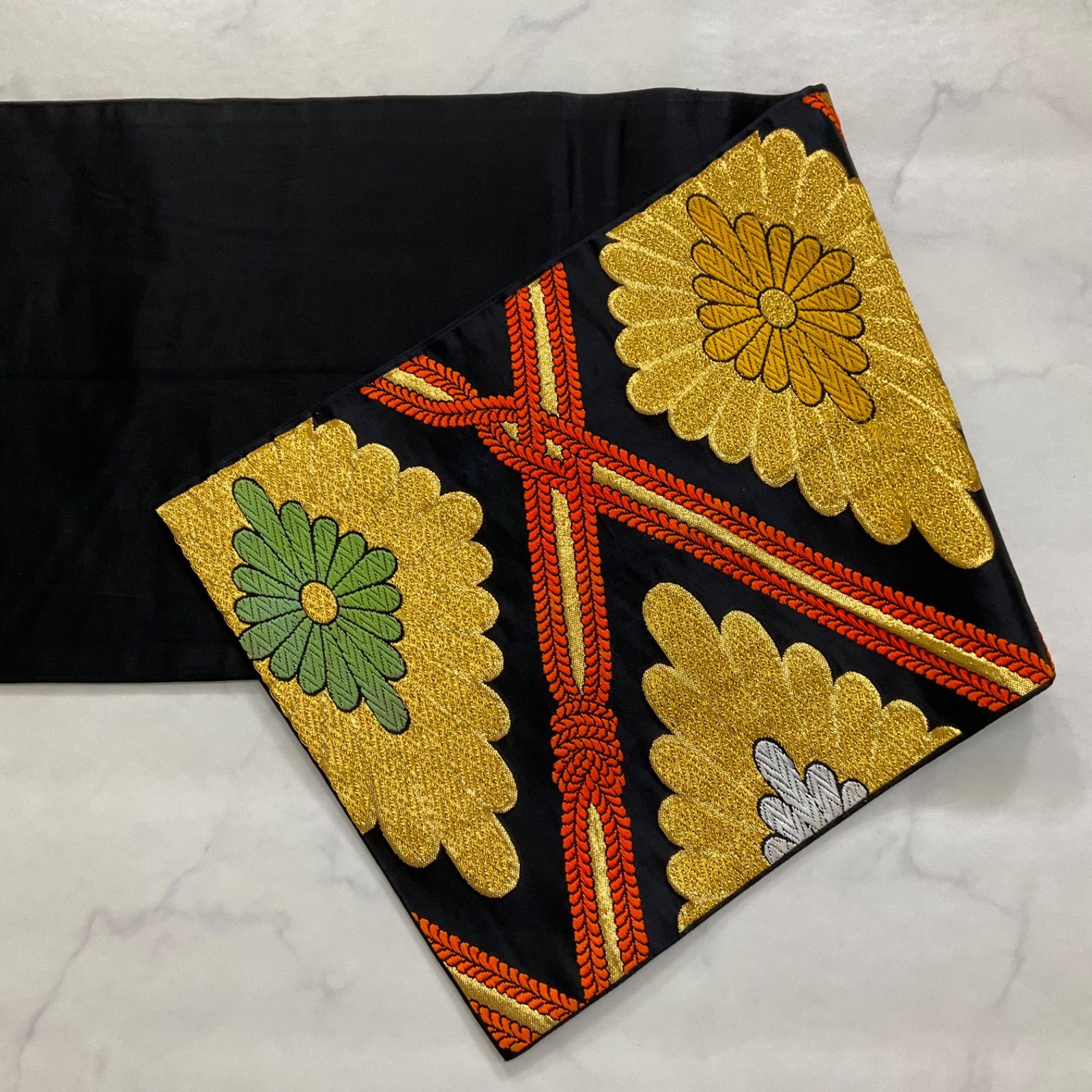 ◇kimono+one◇子供帯◇西陣織◇上質なふっくら唐織◇正絹◇全通柄◇菊