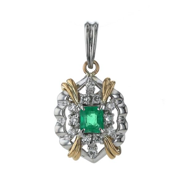 人気新品 K18YG Pt コンビ 0.24ct エメラルド ペンダントトップ エメラルド