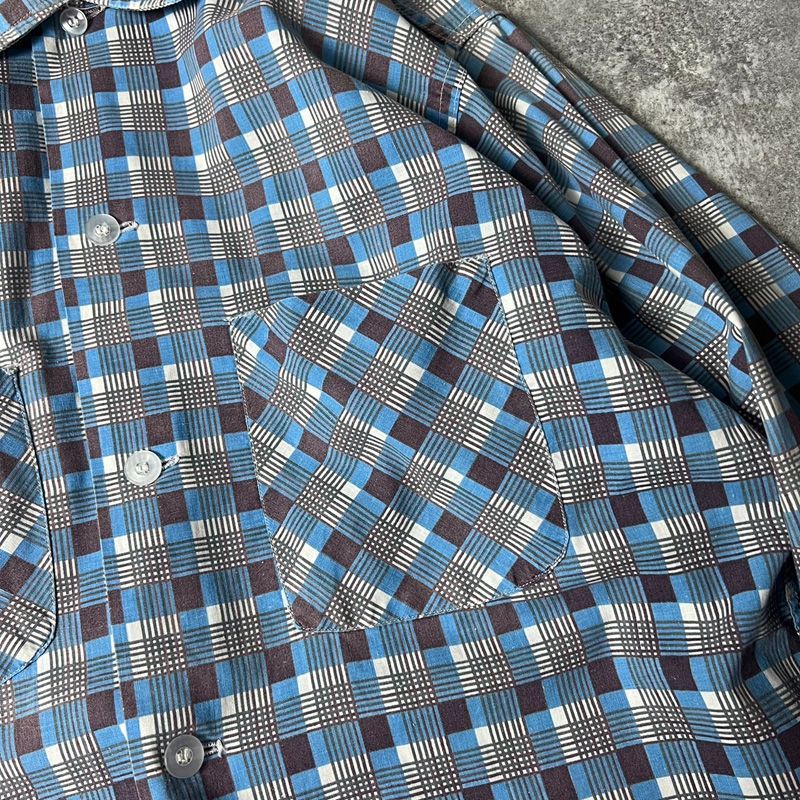 60s TOPSALL チェック プリント 長袖 コットン シャツ S / 60年代 