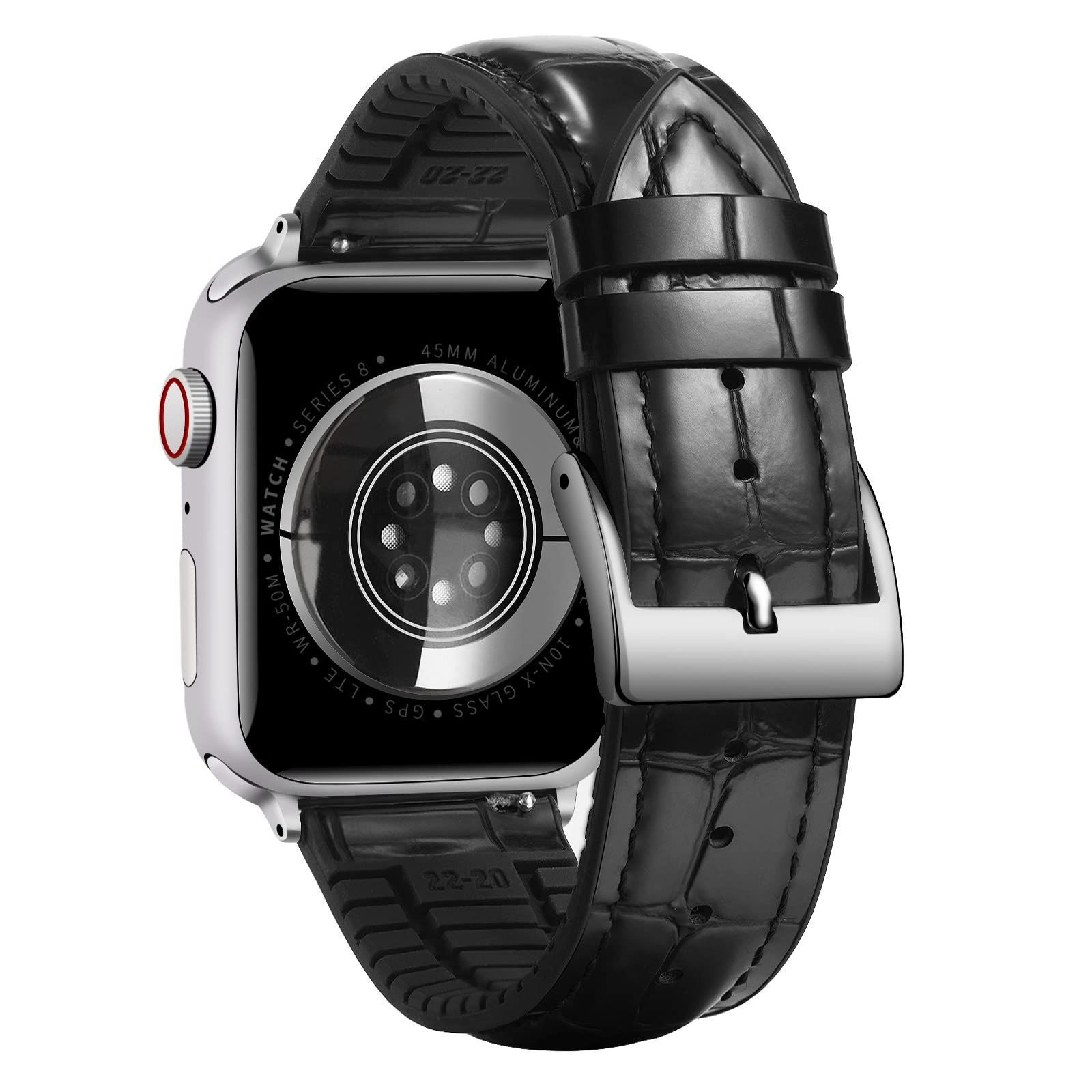 コンパチブル Apple Watch バンド 49mm 45mm 44mm 42mm コンパチブルアップルウォッチバンド ワニ革模様レザー 革ベルト 内側シリコン製 通気性 コンパチブル iWatch バンド Ultra2 Ultra SE SE2