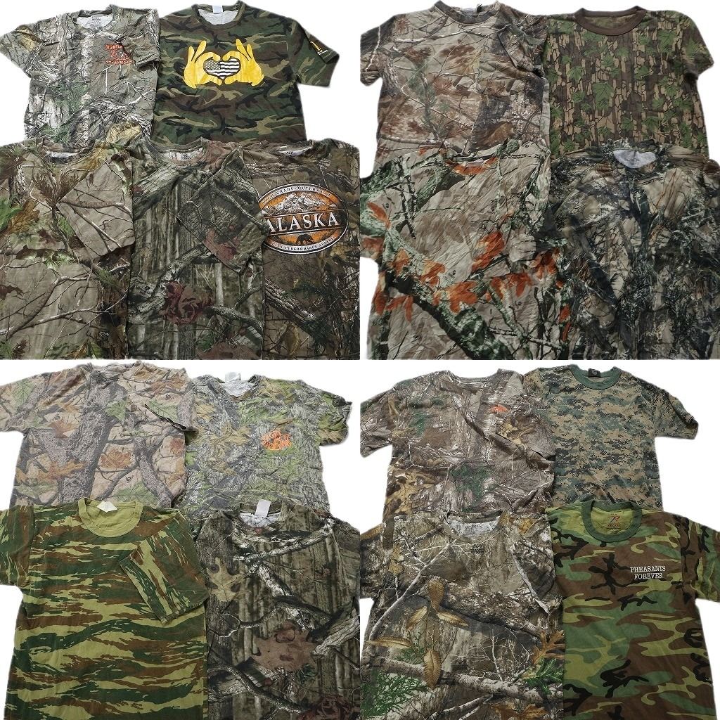 古着卸 まとめ売り タイダイ柄・迷彩柄 半袖Tシャツ 17枚セット (メンズ S /M ) リアルツリーカモ ウッドランド デジタルカモ MU5225