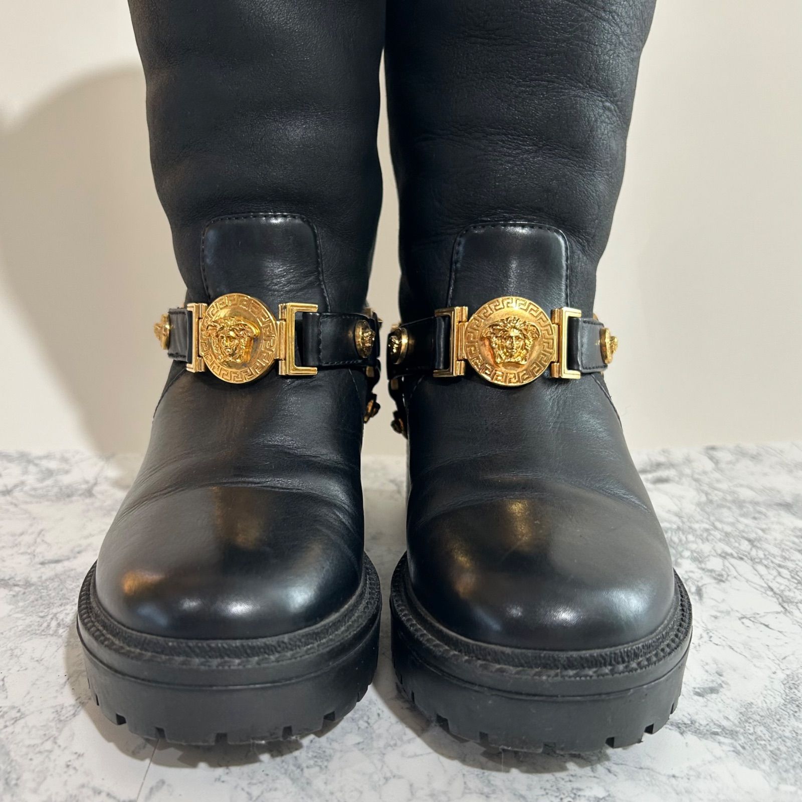 VERSACE ヴェルサーチェ メデューサ メタル ムートン レザー切替