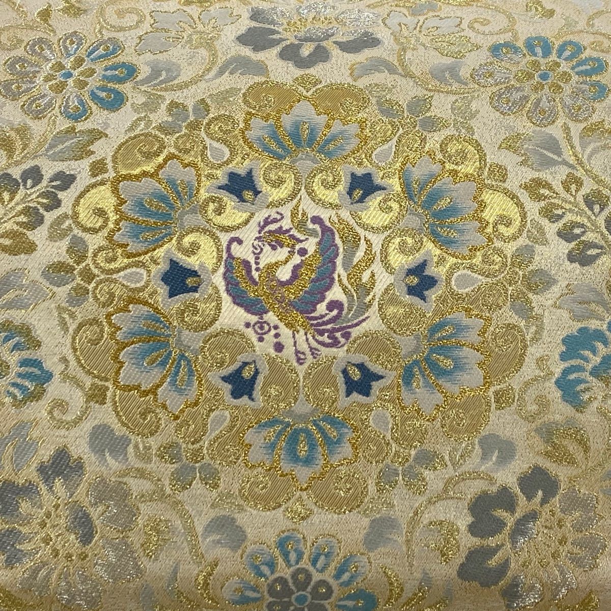 袋帯 秀品 華文 花鳥 金銀糸 箔 ベージュ 六通 正絹