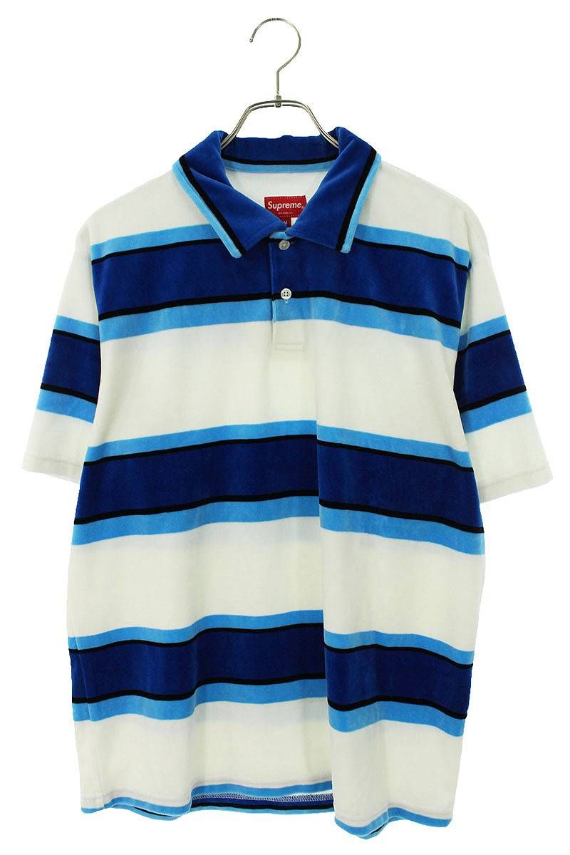 シュプリーム 21SS Stripe Velour Polo ベロアストライプ半袖