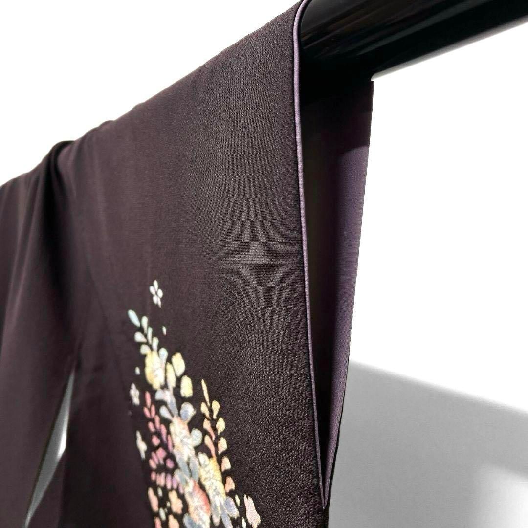 辻ヶ花模様絞り藤の花ダークトーン付け下げ着物 015a p 