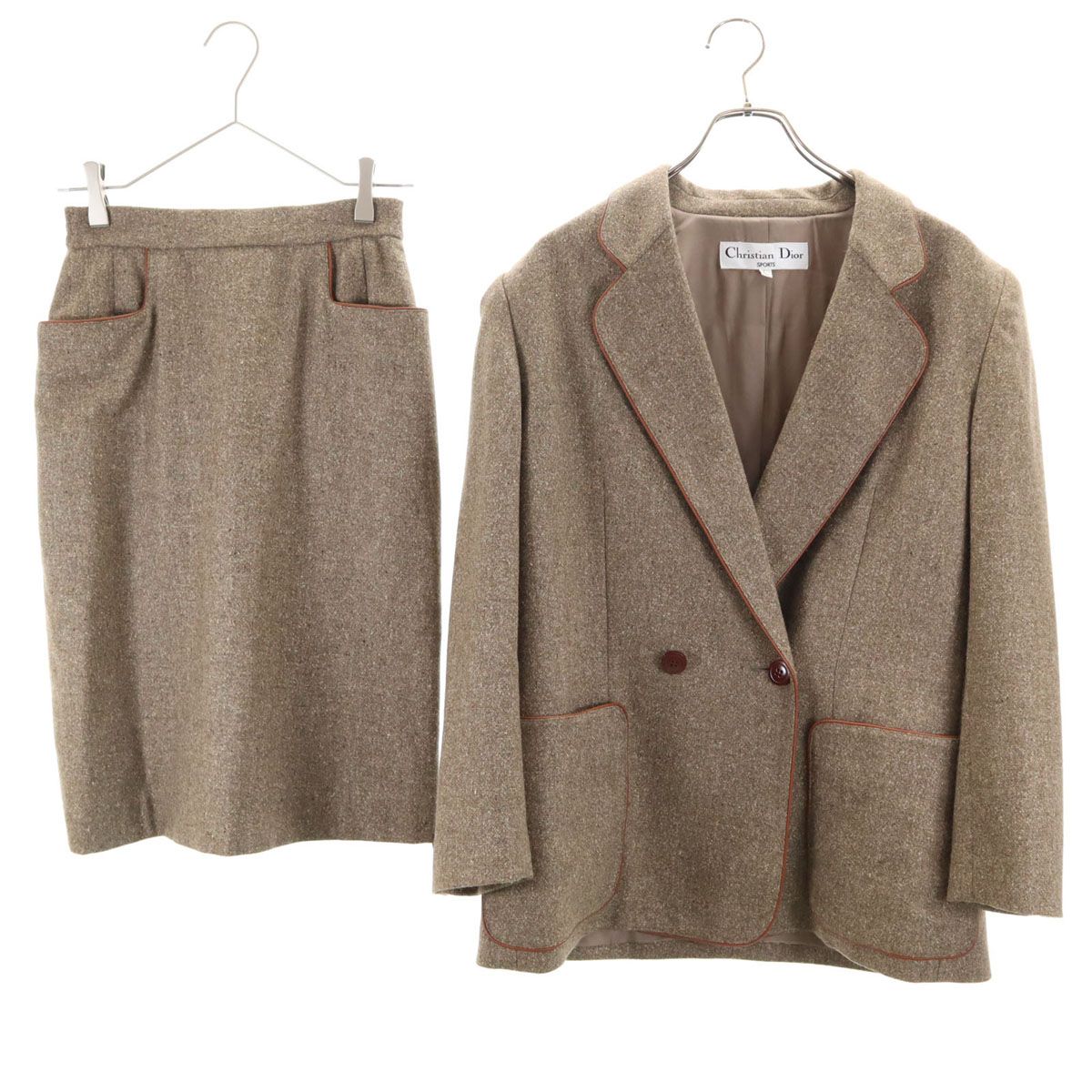 Christian Dior SPORTS クリスチャンディオールスポーツ 90s ツイード スカートスーツ 上下 セットアップ L アッシュブラウン レディース 古着