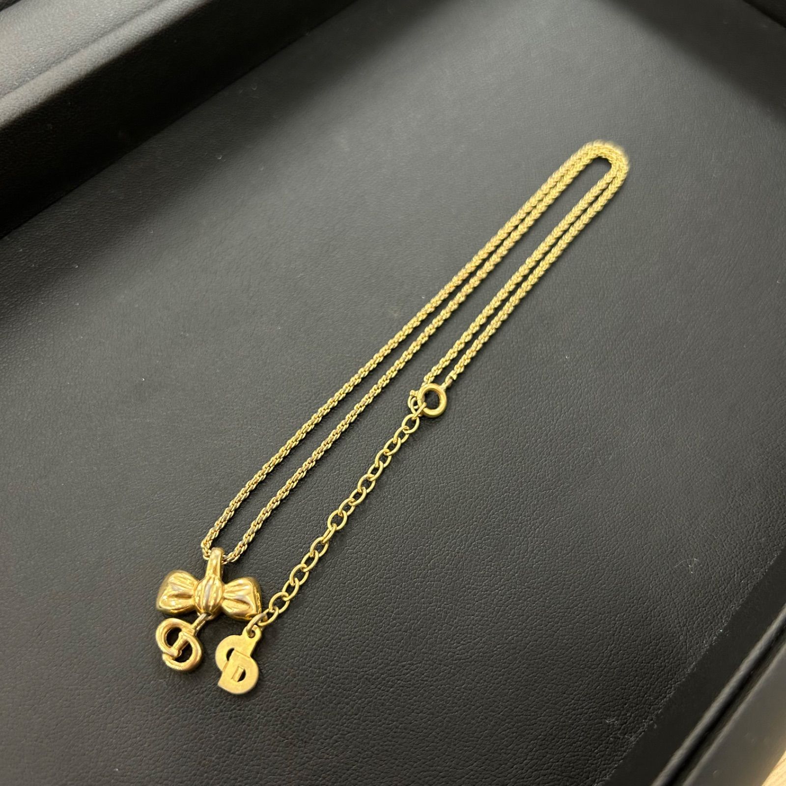 美品】Christian Dior ゴールド リボンモチーフ スイング Vintage ロゴ