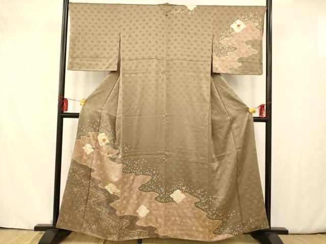 平和屋着物□訪問着 絞り 刺繍 松川菱梅文 金糸 正絹 逸品 AAAU7827fw  