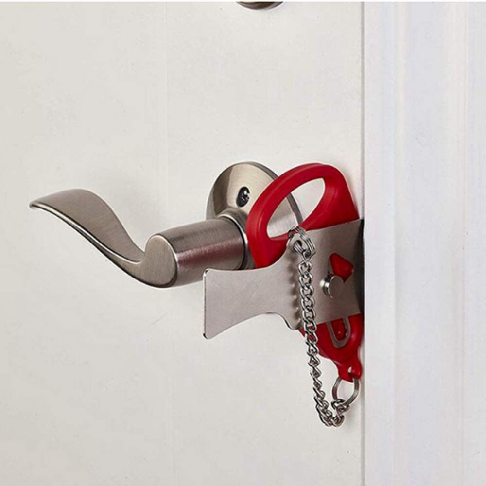 人気商品携帯便利 安全 (2個セット 防犯グッズ 旅行 出張 防犯対策 ドア用防犯用品 穴開けない 部屋 レッド) ドア 防犯 ドアロック 後付け 玄関 ドアチェーン STK
