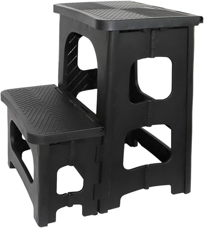 GOODCHI 踏み台 脚立 折りたたみ式 ステップ台 2段 ポリカーボネート製 耐荷重150kg 高さ43cm 軽量 滑り止 折りたたみチェア 玄関台 洗車 踏み台 (ブラック)