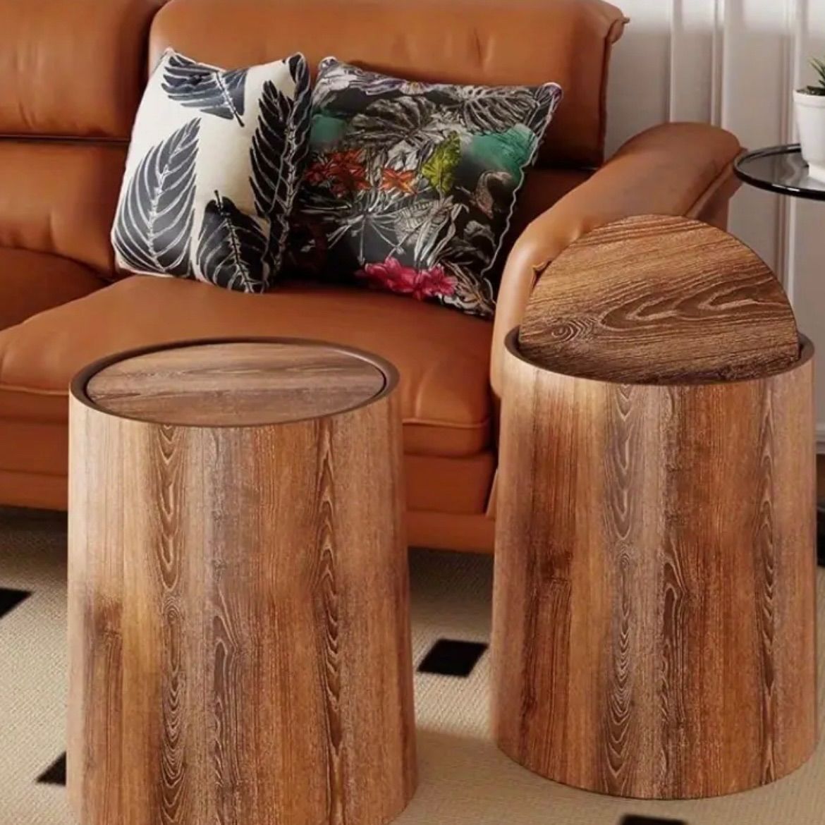 置物 ゴミ箱 大容量 木目調 プラスチック製 楕円形 フタ付き 臭い漏れ防止 リビング キッチン バスルーム オフィス向け 家庭用 日常使い インテリア雑貨 室内用 スリムデザイン 省スペース設計 手動開閉 便利収納 リラクシングスタイル ナチュラル NEXPOTALLINN_EU