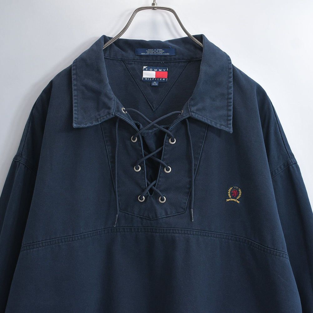 90sトミーヒルフィガーレースアッププルオーバーシャツ 90sトミーヒルフィガーレースアッププルオーバーシャツ 古着 90s