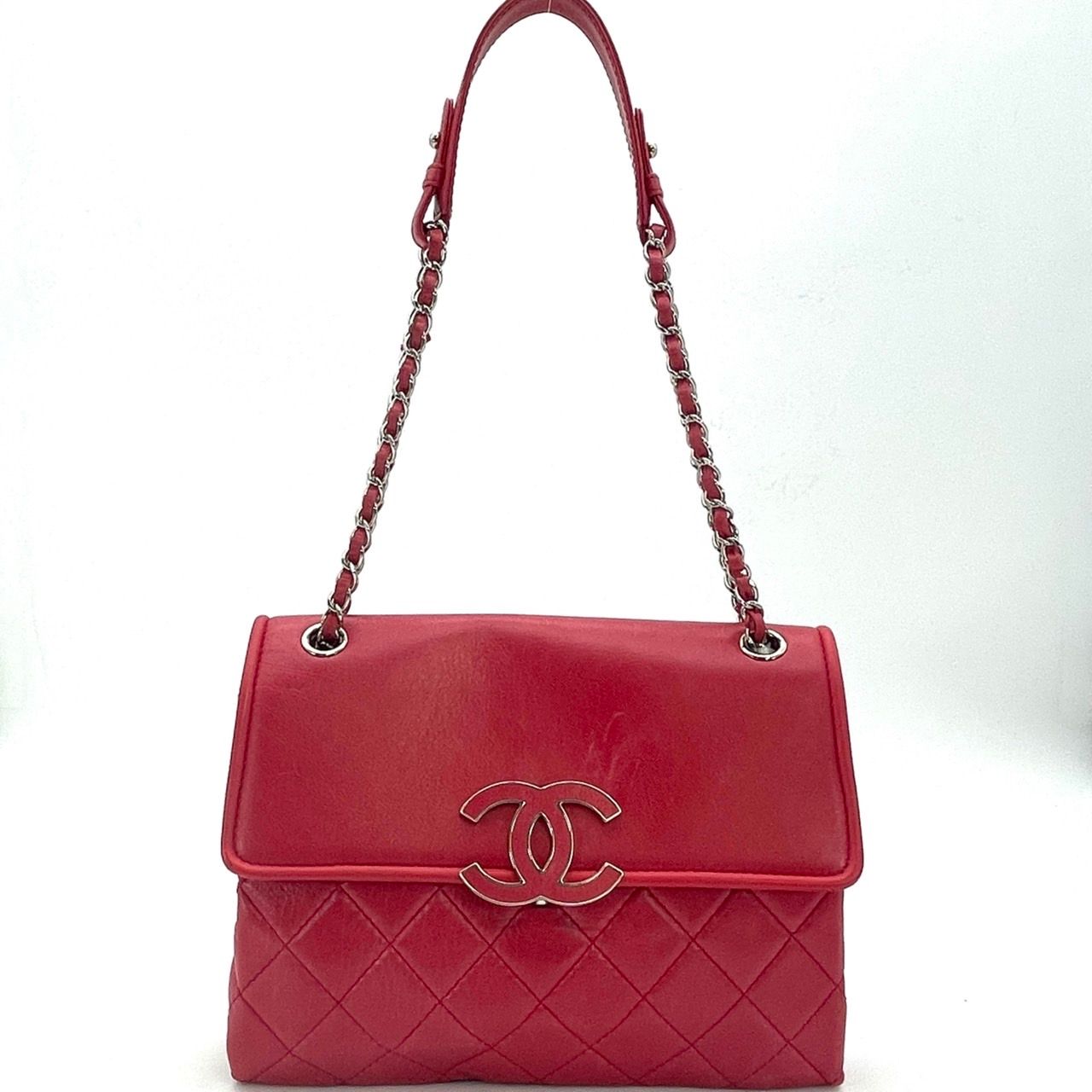 シャネル CHANEL チェーン ショルダーバッグ ピンク ラムスキン レザー シルバー金具 7-4-316