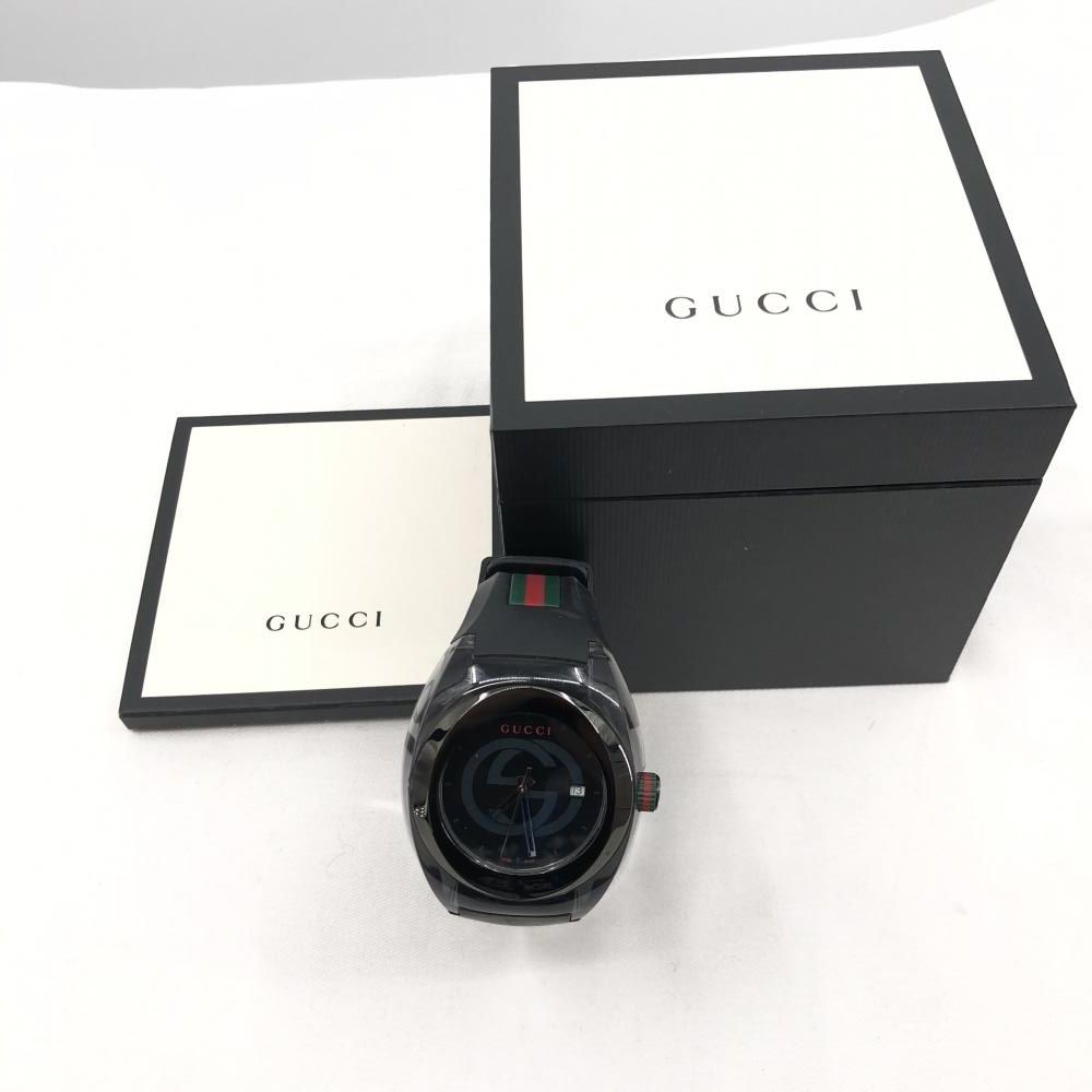 中古】GUCCI SYNC 137.1 ラバーベルト ブラック クォーツ グッチ