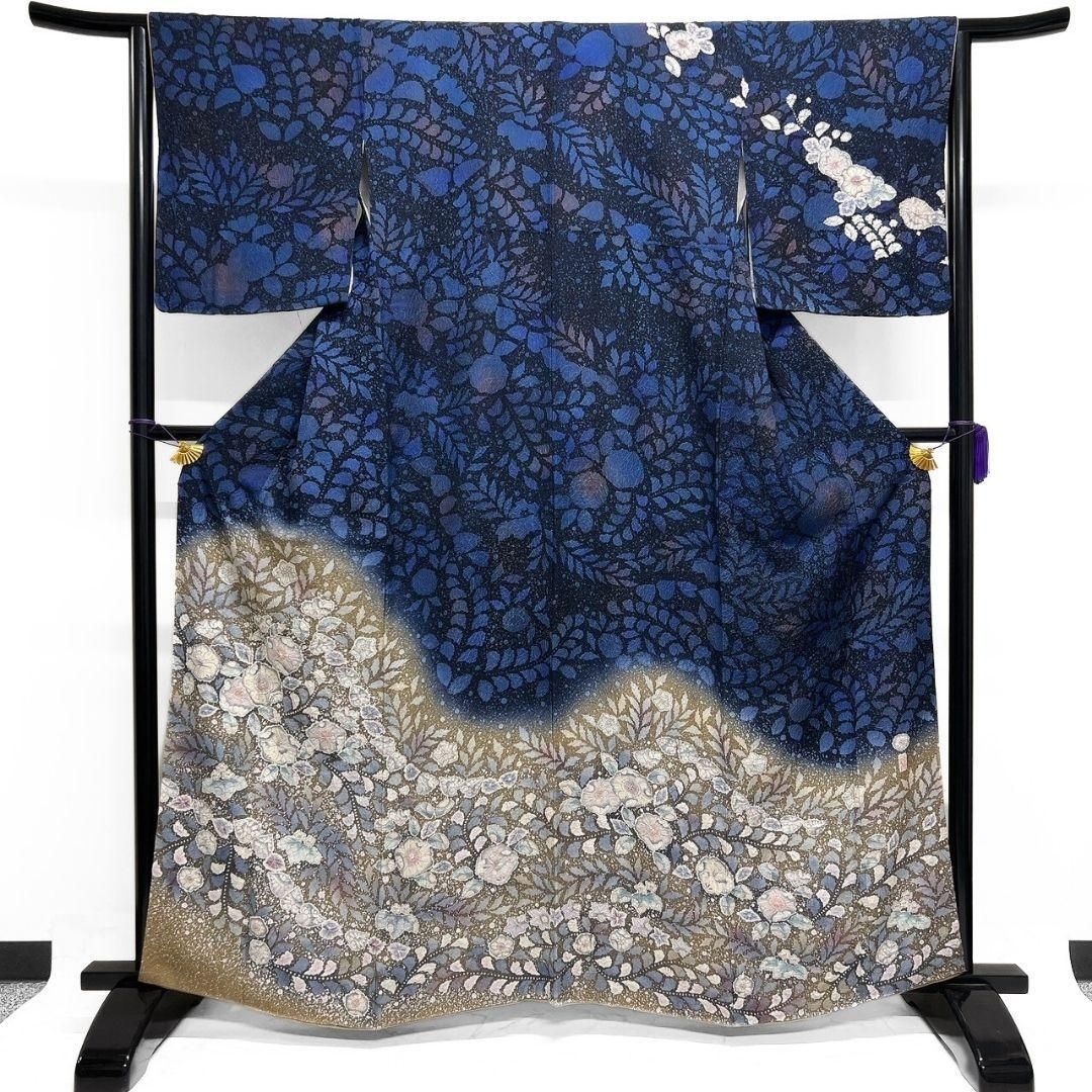桐屋翠山工房 藍染 辻ヶ花 藤の花 訪問着 着物 121a