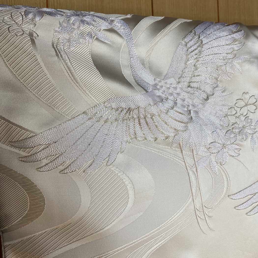 白打掛 正絹 白 刺繍 汕頭刺繍 スワトウ刺繍 結婚式 花嫁衣装 裄67cm 