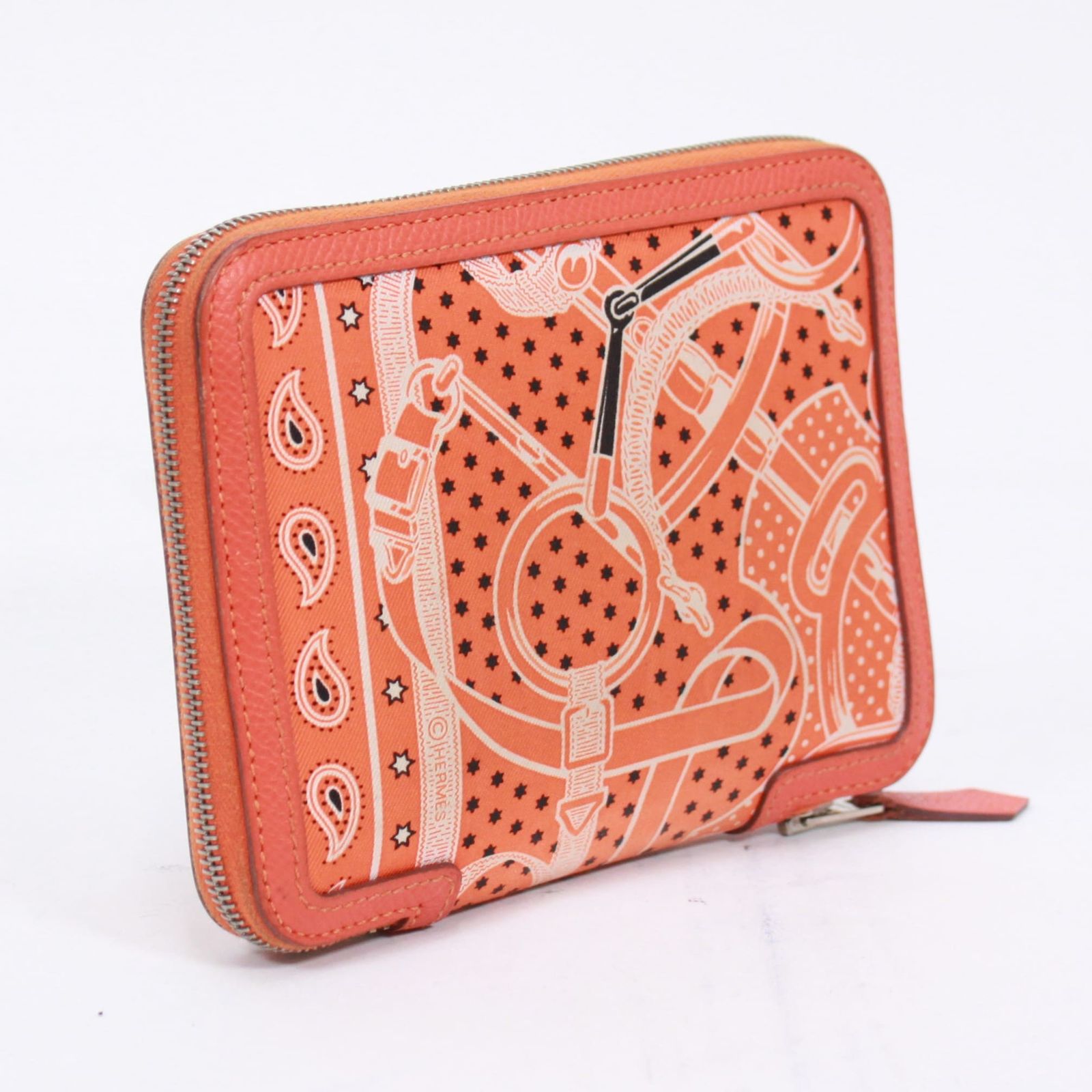 HERMES ソワクール 手帳カバー オレンジポピー シルク×ヴォー