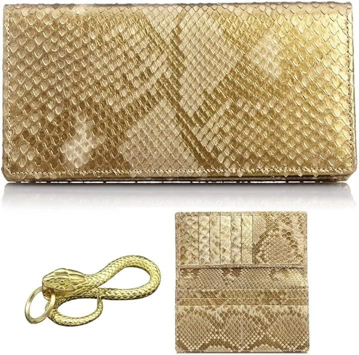 SakuraZen 全面蛇革の”無双”仕上げ 金運財布 パイソン メンズ 長財布 エキゾチック レザーを使用した黄金蛇 蛇革|熟練革職人のハンドメイド品 日本製 黄金蛇チャーム
