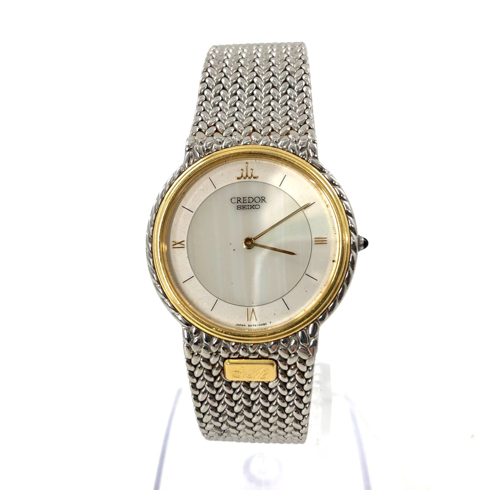 や*と様 セイコー　クレドール　5A74-0240　クォーツ　18KTベゼル　腕 SEIKO セイコー クレドール 5A74-0240 18KTベゼル QZ/SS ホワイト文字