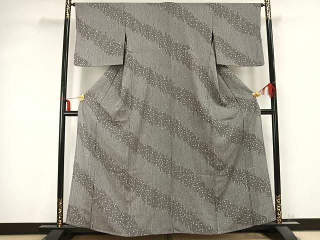 平和屋着物▽上質な小紋 単衣 舞花文 縞 正絹 AABC0425fy