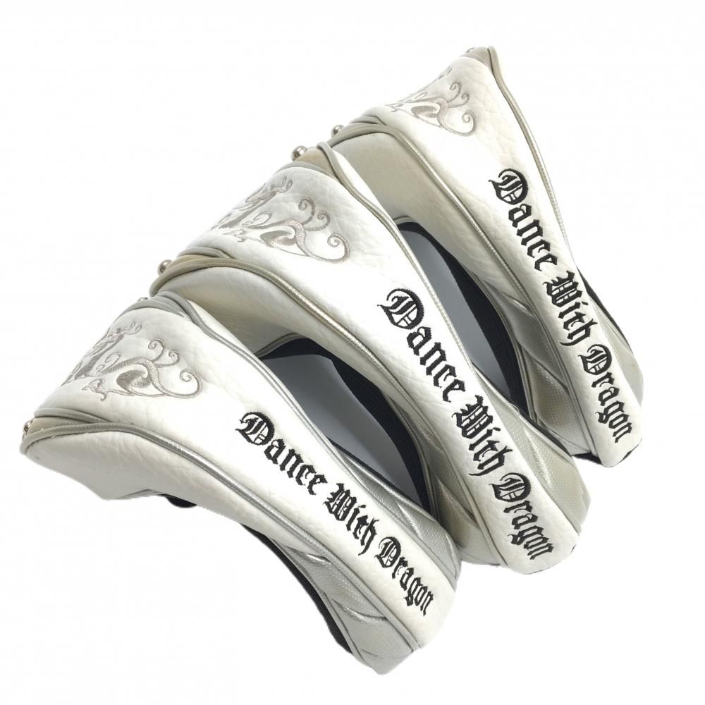 ダンスウィズドラゴン ヘッドカバー3点セット FW×2 UT 白×シルバー ロゴ スタッズゴルフ Dance With Dragon