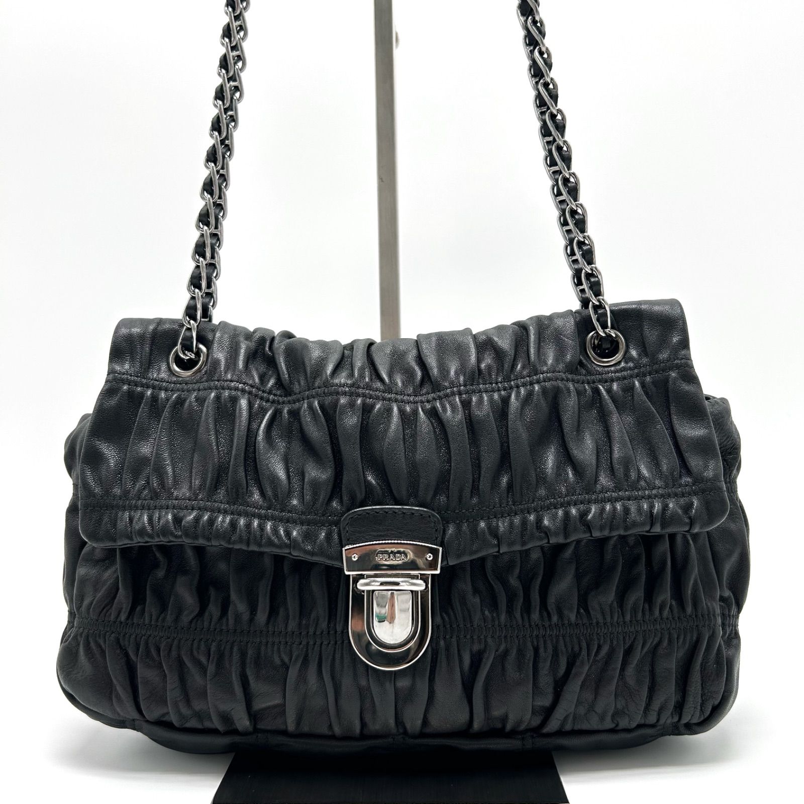 ◎ 極美品 PRADA プラダ ギャザー チェーン ショルダーバッグ 肩掛け 