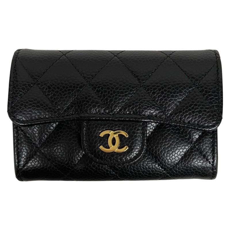 シャネル CHANEL マトラッセ フラップ カードケース AP0214 ブラック ゴールド金具 キャビアスキン レディース カードケース