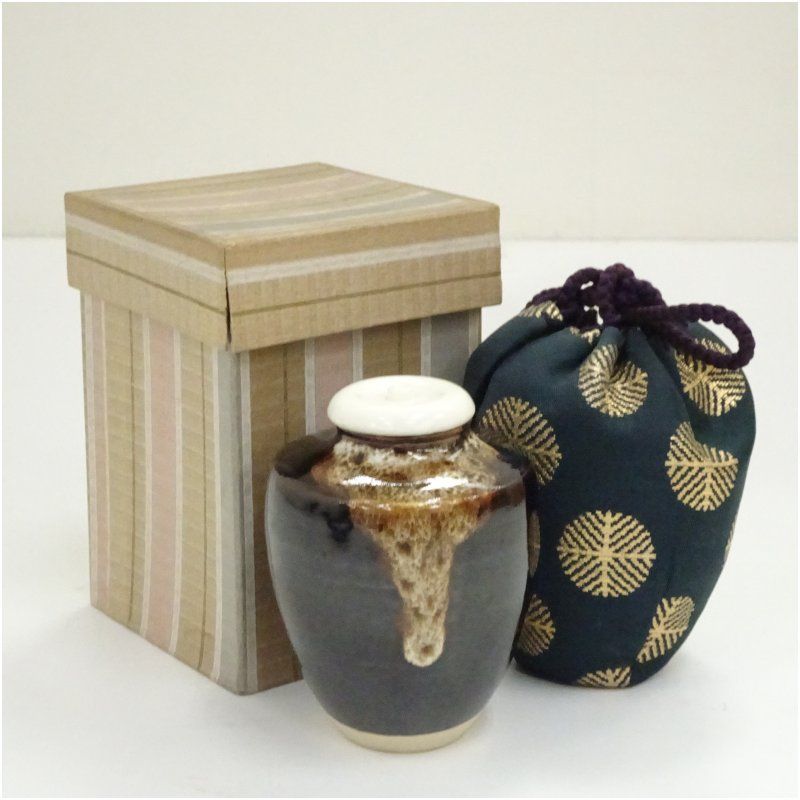 茶壺 茶入れ 春峰 蓋は錫 共箱 平安