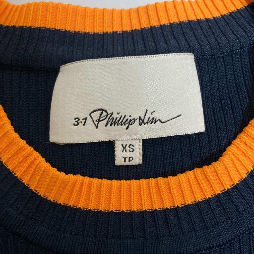 美品 3.1 Phillip Lim 3.1フィリップリム プリーツスリーブ リブニット プルオーバー カットソー XSサイズ ネイビー レディース 古着 中古 美品 3.1 Phillip Lim 3.1フィリップリム プリーツスリーブ