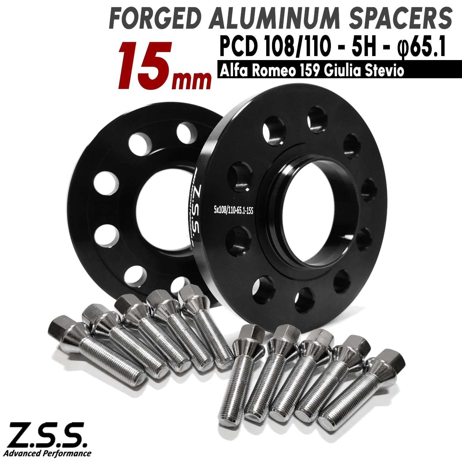 Z.S.S. AP ALFA ROMEO アルファロメオ 159 スポーツワゴン 厚み15mm スペーサー PCD108 PCD110 5穴 ハブ径 65.1φ M14xP1.50 ボルト付き
