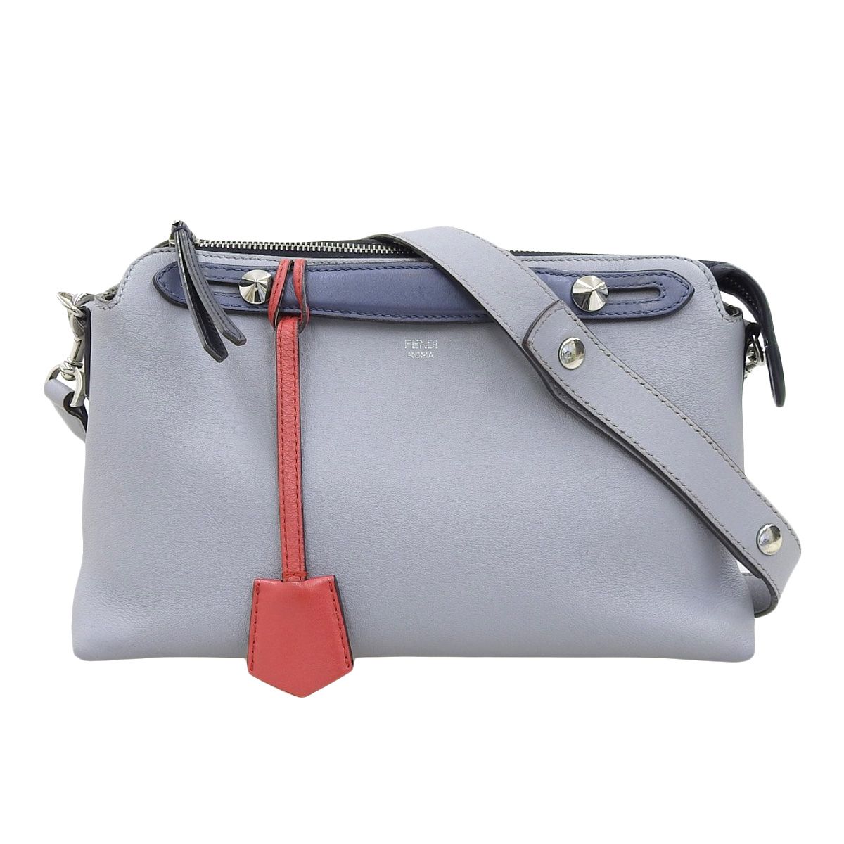 FENDI ROMA グレー レザー ハンドバッグ