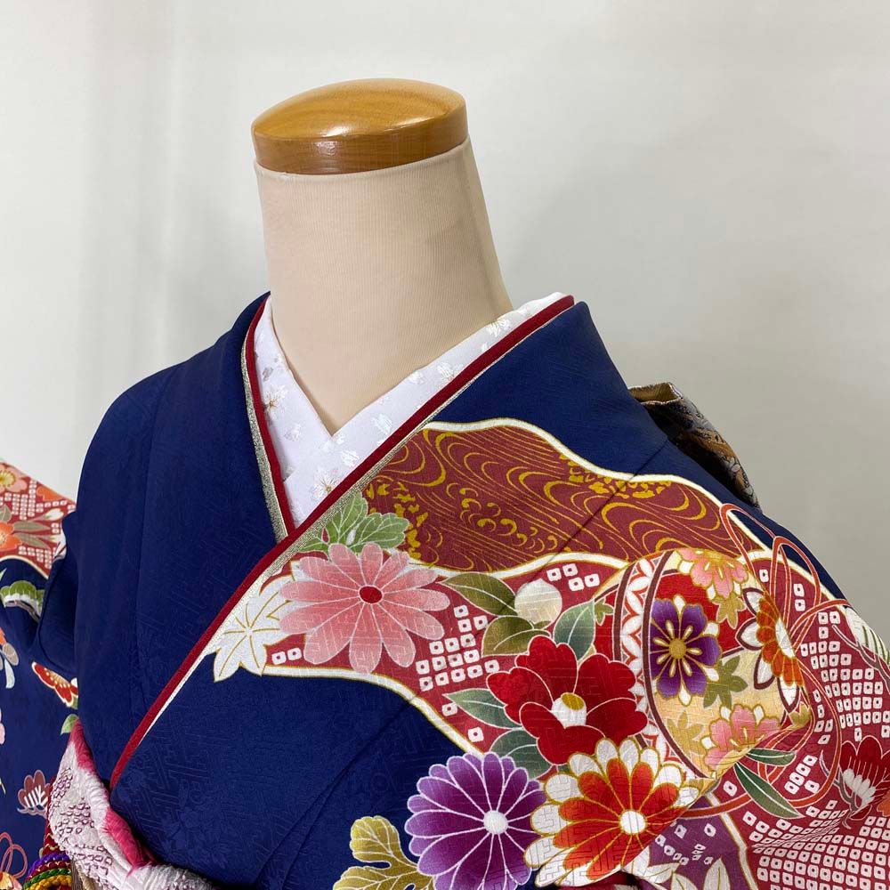 振袖セット 6点セット 帯 長襦袢 帯揚げ 帯締め 重ね襟 青 紺 古典 