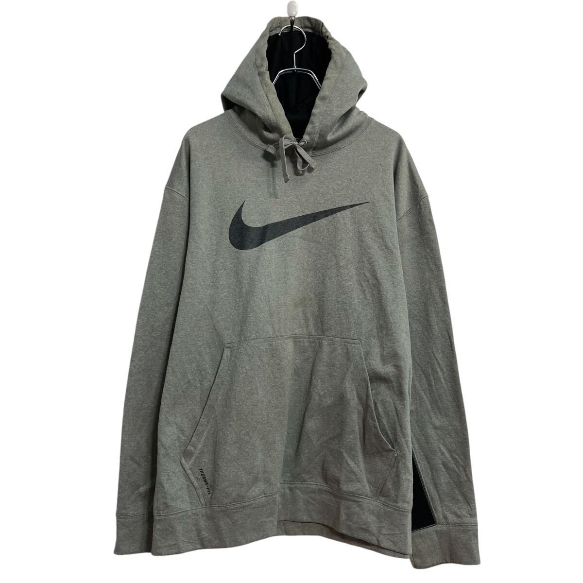 NIKE ロゴスウェット パーカー ナイキ XXL グレー ビッグサイズ swoosh THERMA-FIT 古着卸 アメリカ仕入 a612-8255