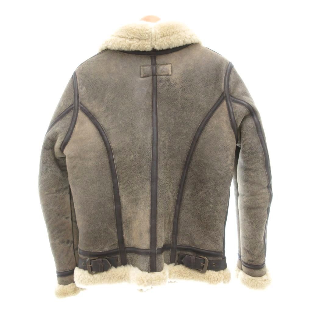 Liugoo Leather B-3 フライトジャケット ムートン レザー 羊革 裏ボア S ブラウン UO