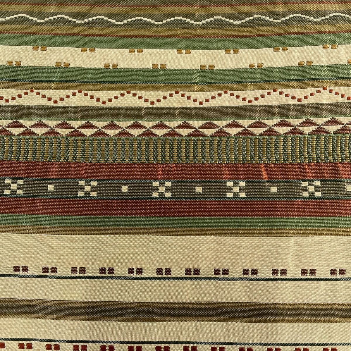 袋帯 美品 名品 木屋太 落款 縞 幾何学模様 緑 六通 正絹 【中古