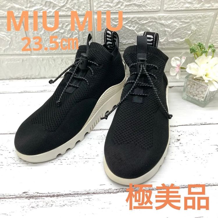 極美品❣️ ミュウミュウ MIU MIUニットスニーカーブラック黒23.5cm 