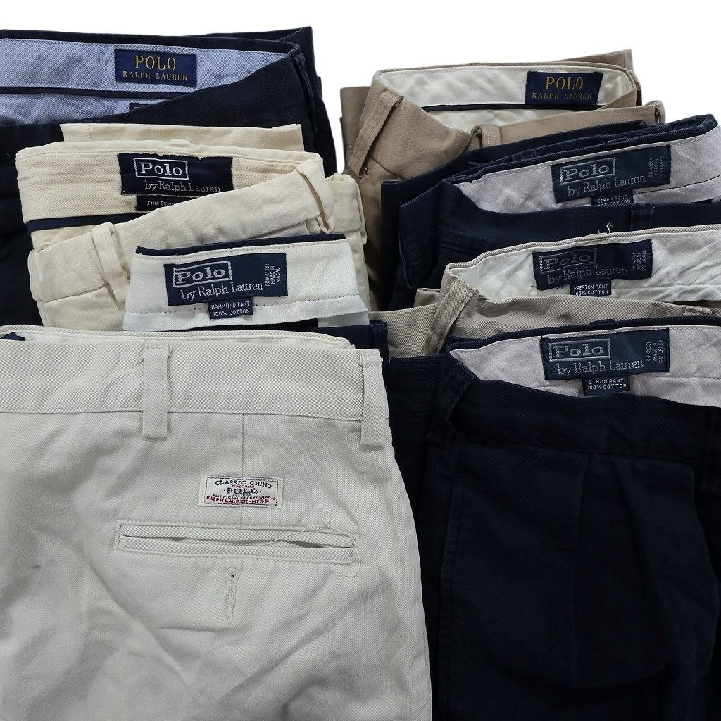 カジュアルスタイル 古着卸 まとめ売り ラルフローレン ポロ チノ パンツ 8枚セット メンズ 36 ネイビー ベージュ 白 ホワイト ２タック 古着 NB9850 安全