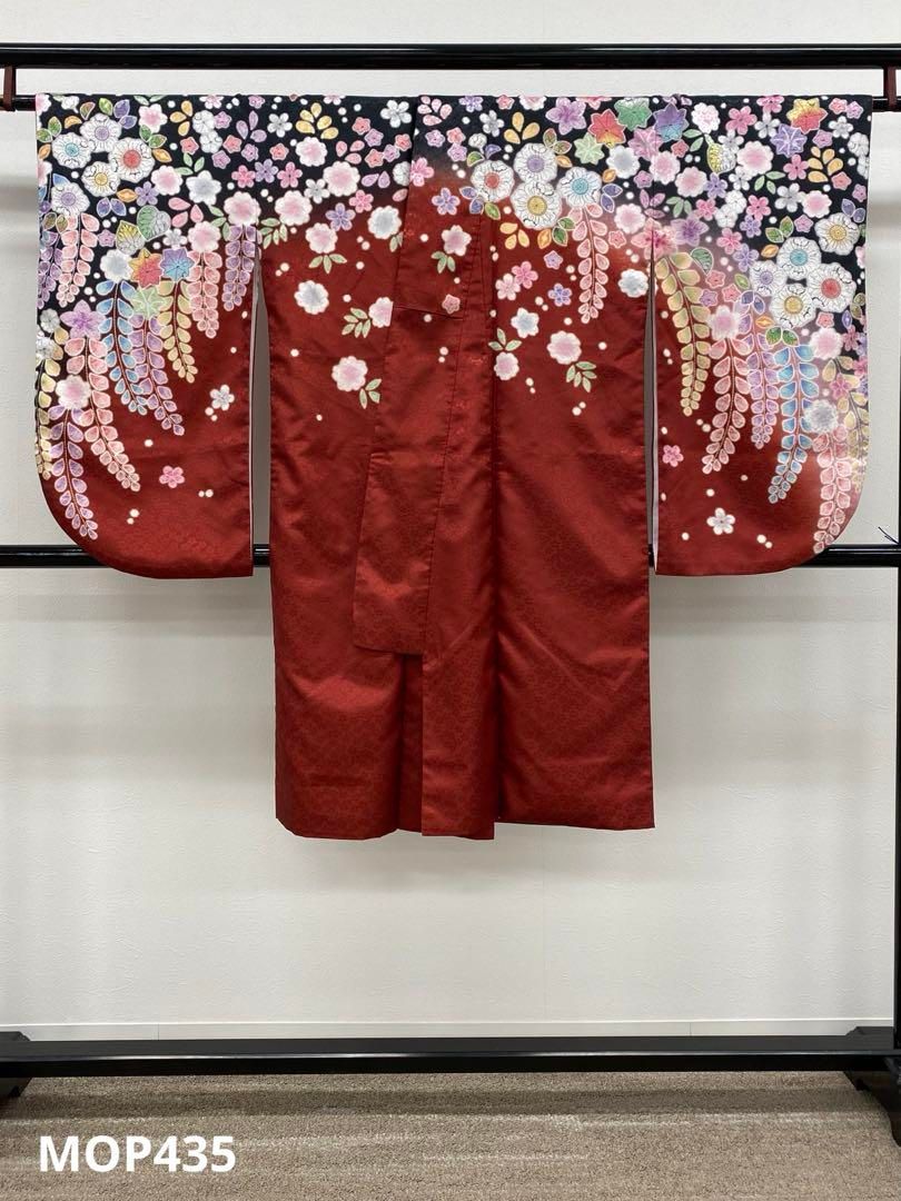 振袖 総絞り 波模様に蝶々 花模様 菊 黒色 金彩 トールサイズ K-5454