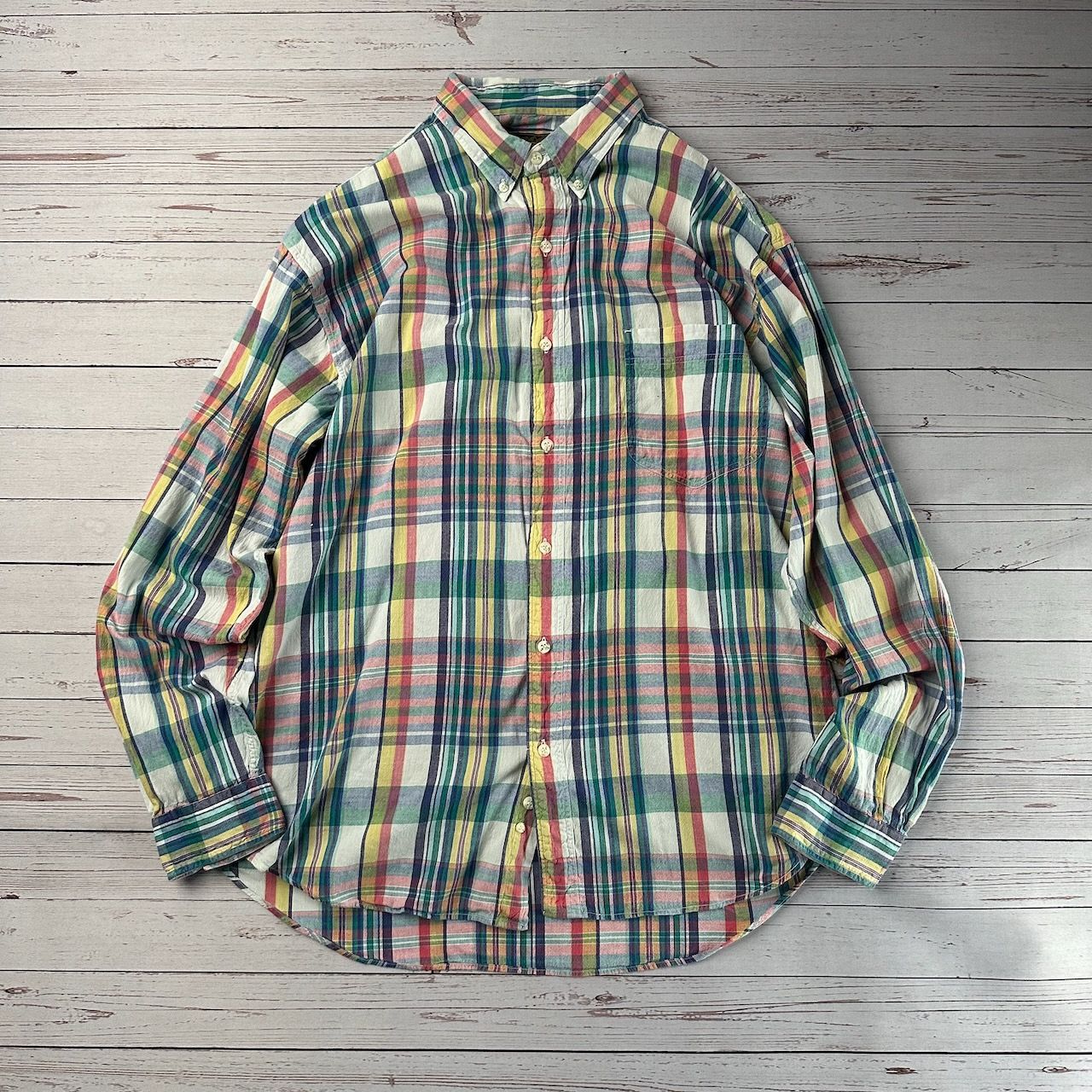 古着 エディーバウアー Eddie Bauer 長袖 ボタンダウンチェックシャツ メンズL相当 /eaa558767 00's Eddie Bauer ボタンダウンチェックシャツ メンズL ネイビー