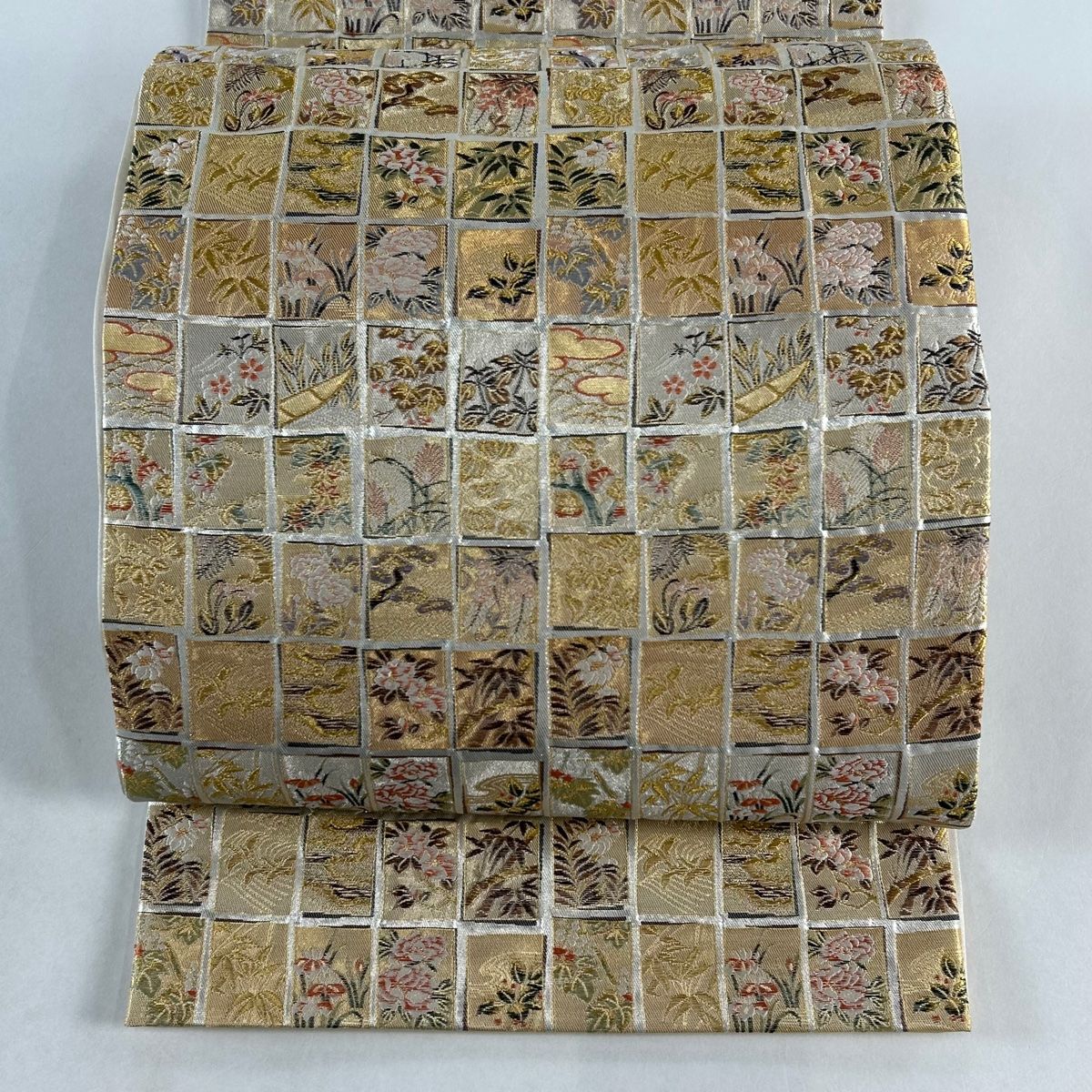 袋帯 秀品 落款 祥園 松竹梅 流水 金糸 箔 金色 六通 正絹