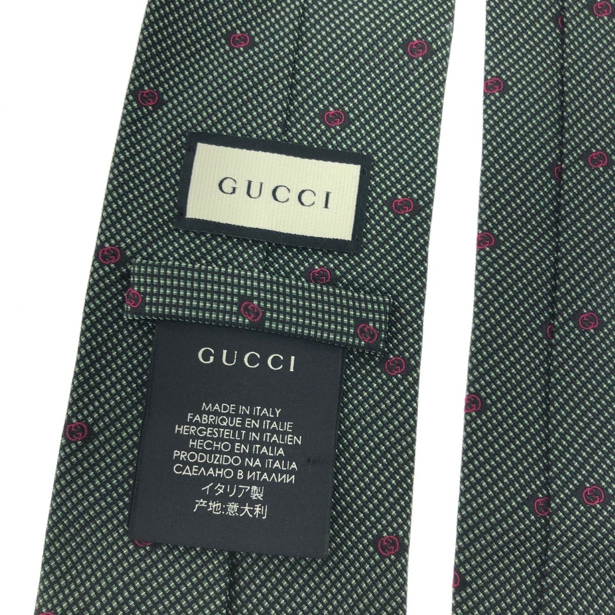 極美品 GUCCI ネクタイ GGパターン インターロッキング シルク 緑 GUCCI グッチ ネクタイ インターロッキング/GG柄/シルク/ダーク