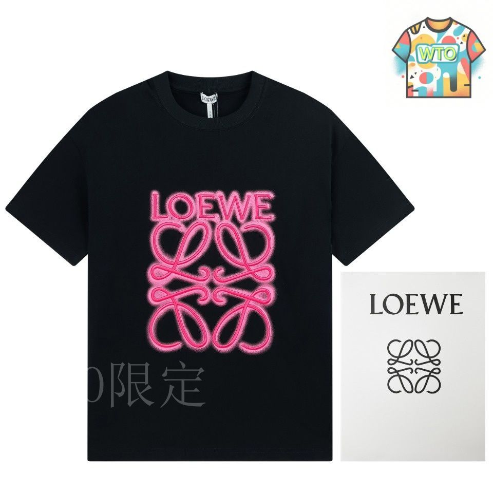 今日特価】LOEWE 25SS ネオン刺繍 蛍光ピンクロゴ T シャツ