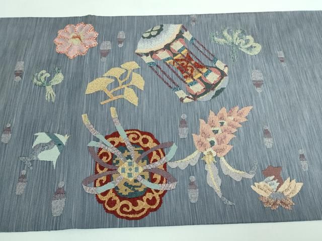 平和屋本店□極上 手織綴れ 山鹿清華 太鼓柄袋帯 竜宮城 魚 金銀糸