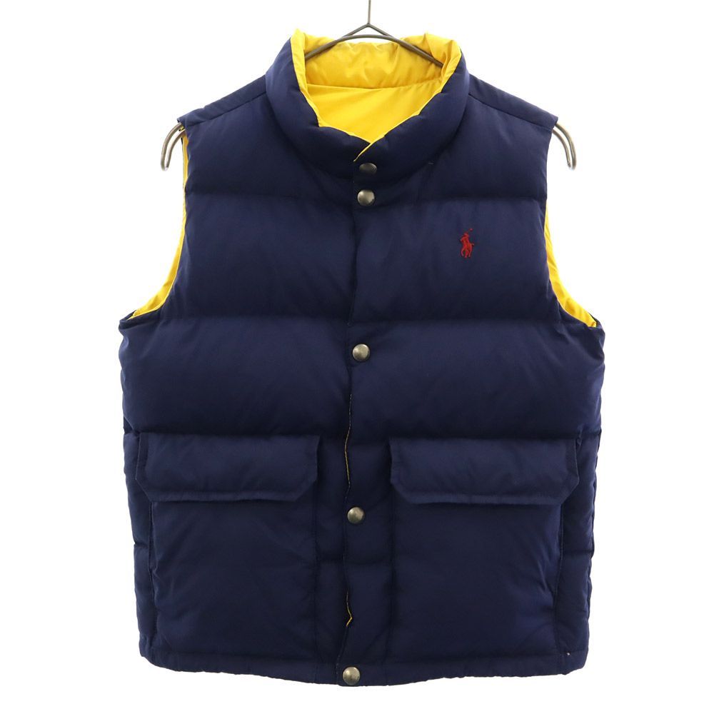 ポロバイラルフローレン リバーシブル ロゴワッペン ダウンベスト 7 イエロー×ネイビー Polo by Ralph Lauren キッズ 古着 【240205】