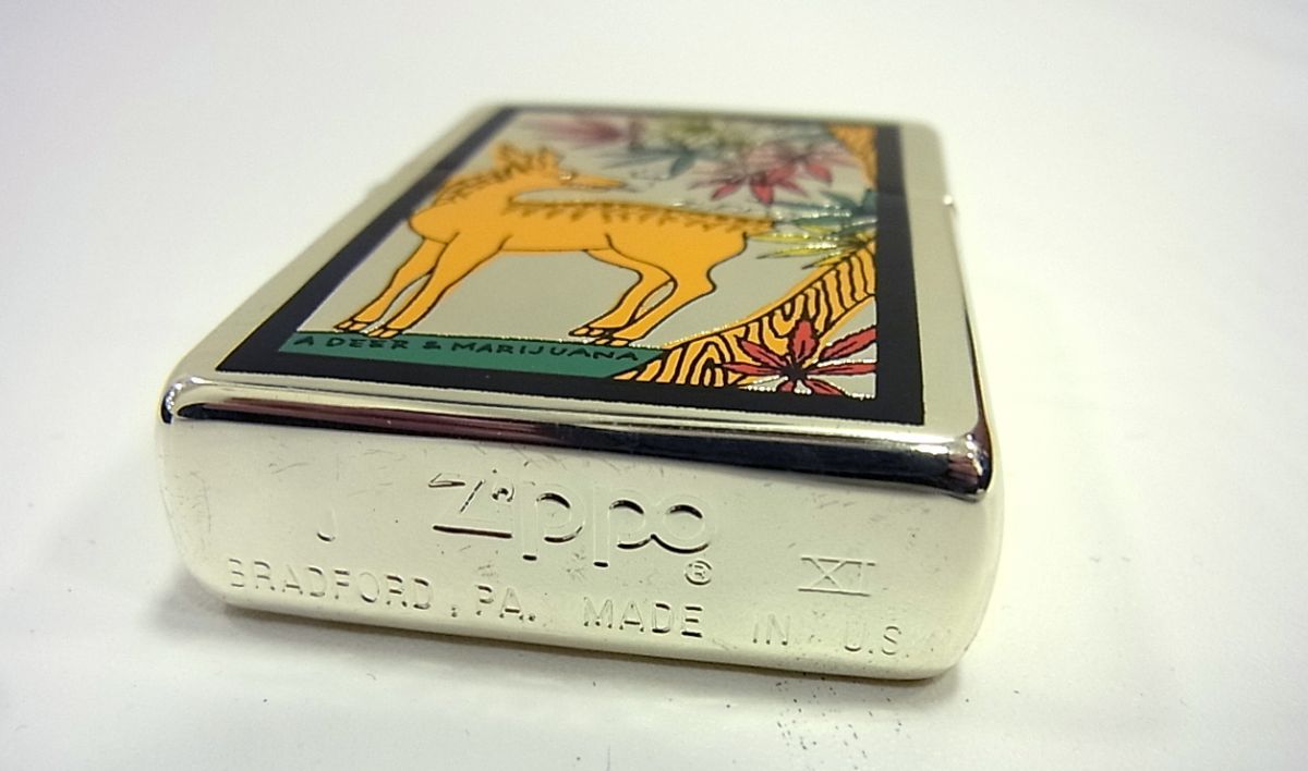デッドストック】Zippoジッポー420金箔エポキシ 花札 マリファナに鹿 