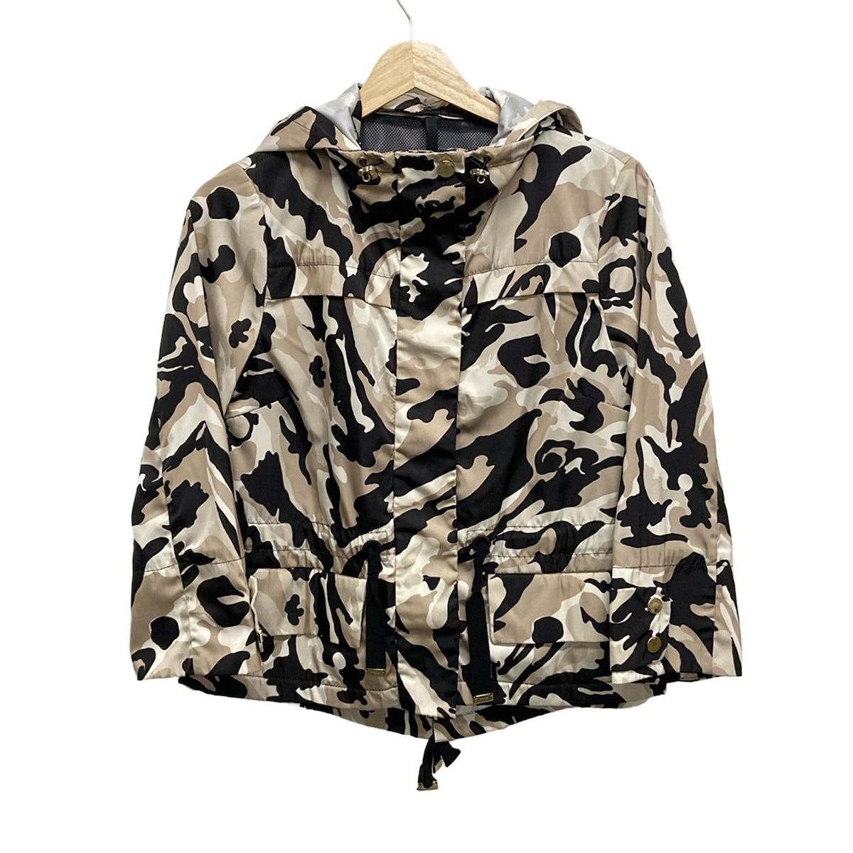 MONCLER モンクレール ブルゾン サイズ00 XS レディース CORAIL 黒×ベージュ×ライトブラウン 長袖|迷彩柄|フード着脱可|春|秋