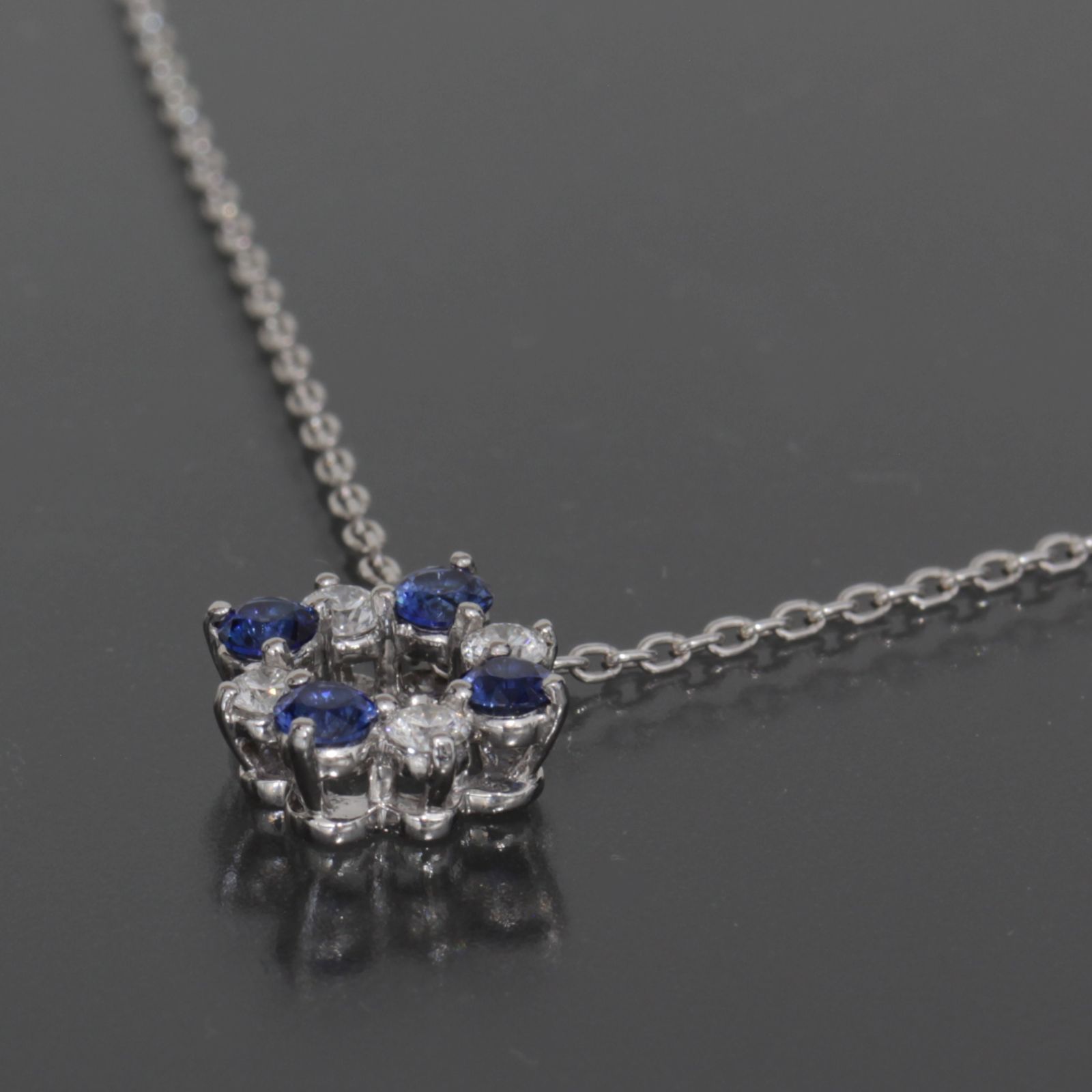 ミキモト MIKIMOTO サファイア ダイヤ ネックレス 43cm K18WG 2.7g 