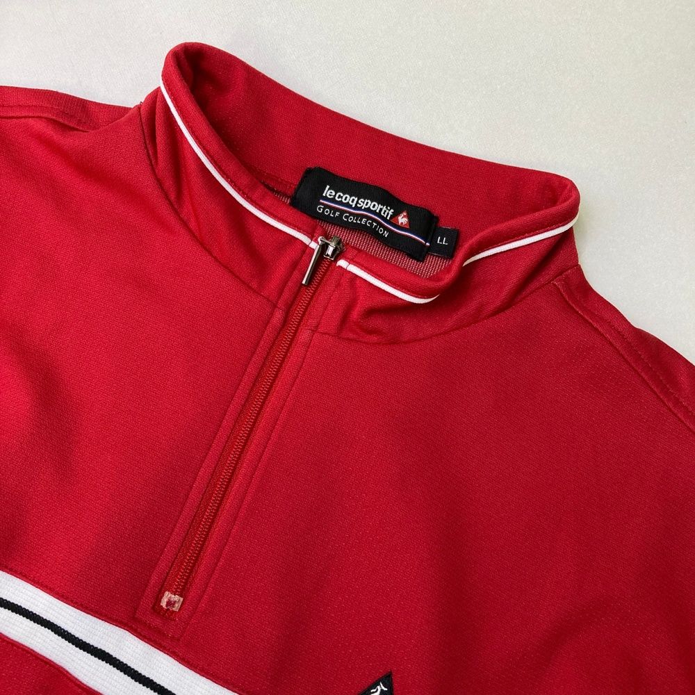 サイズ：L LE COQ GOLF ルコックゴルフ  ハーフジップ 半袖ブルゾン  レッド系 [240101432962] ゴルフウェア メンズ ストスト 楽天市場】ルコック 半袖中綿ブルゾン レッド×黒 肩ライン