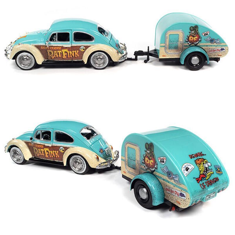 AUTO WORLD 1:24 RAT FINK 1966 VW Beetle w/Tear Drop Trailer