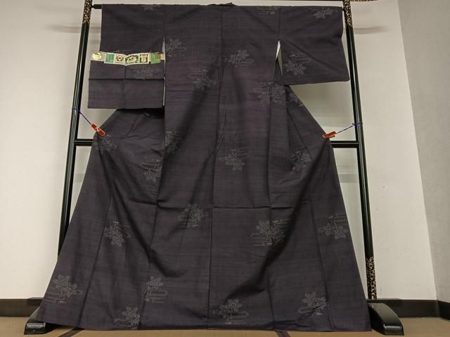 平和屋着物●結城紬　奥順　はたおり娘　飛び亀甲　草花文　証紙付き　ロング丈　正絹　逸品　AAAY0014zg 平和屋着物○結城紬 奥順 はたおり娘 飛び亀甲 草花文 証紙付き ロング